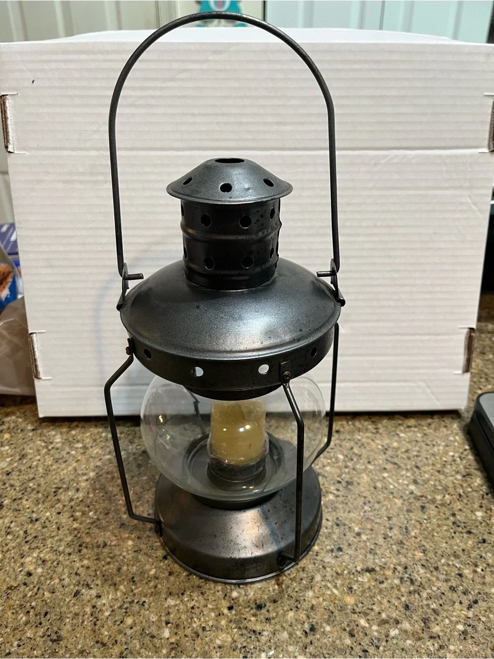 Vintage Lantern With Glass Orb Shade